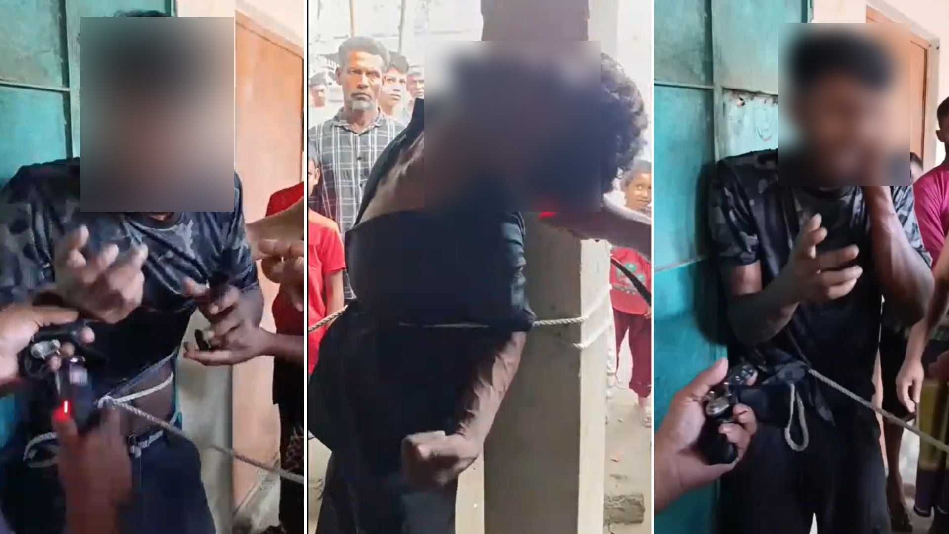 চোর সন্দেহে দুই যুবককে দড়ি দিয়ে বেঁধে নির্যাতন