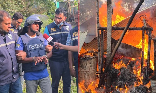 ব্রাহ্মণবাড়িয়ায় ইসহাকের বাড়িতে এলাকাবাসীর অগ্নিসংযোগ