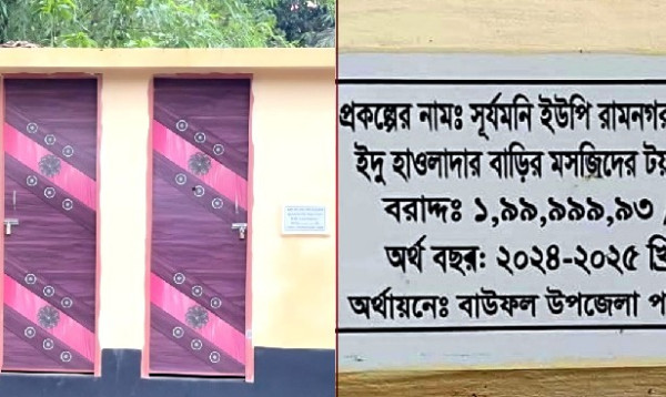 দুই লাখ টাকায় টয়লেট নির্মাণ, ফলকে দুই কোটি লেখায় তোলপাড়